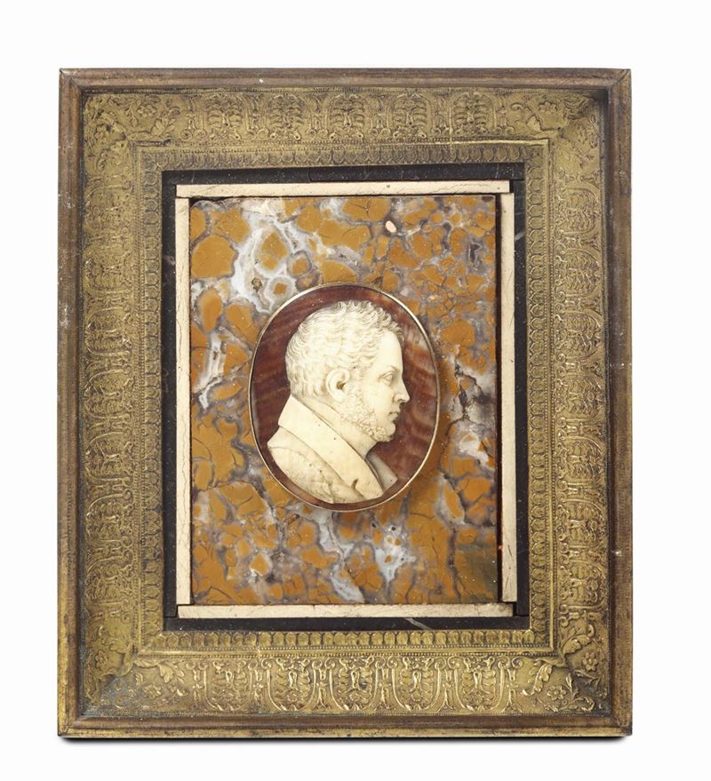 Profilo di Camillo Benso Conte di Cavour su supporto di diaspro siciliano, seconda metà del XIX secolo  - Auction Fine Art - Cambi Casa d'Aste