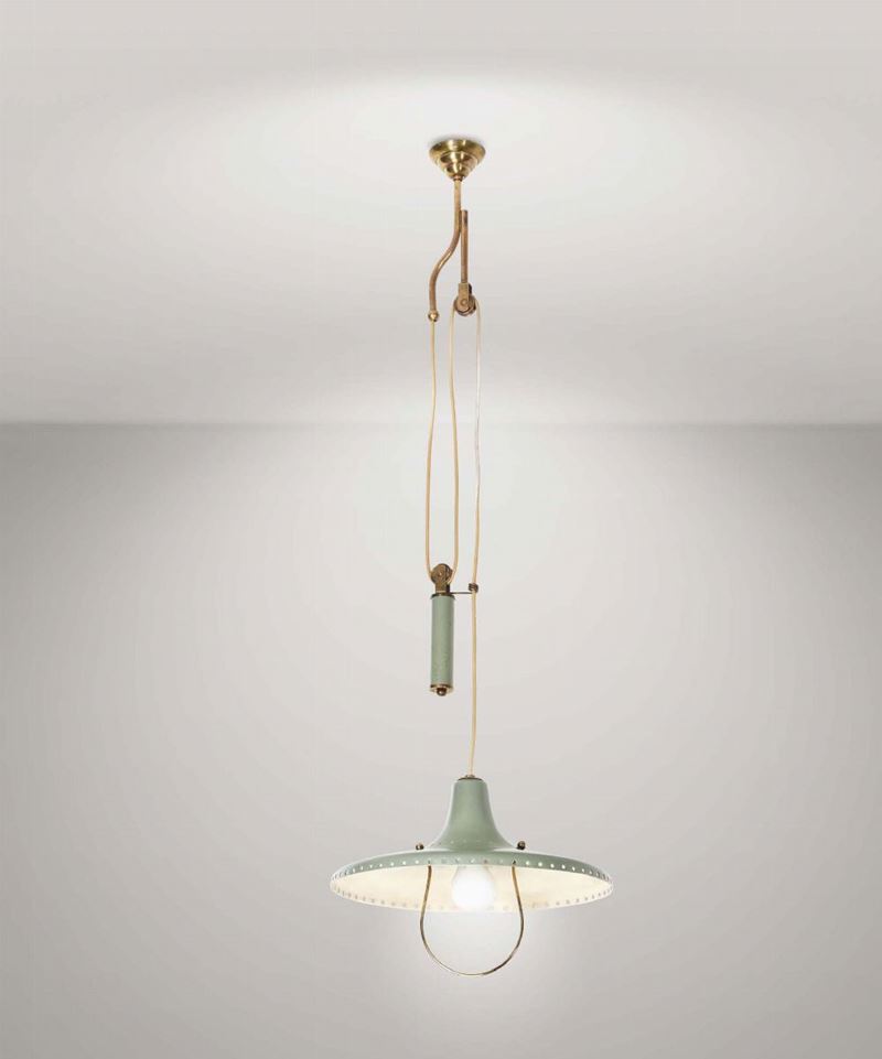 Lampada saliscendi con struttura in ottone e alluminio laccato.  - Auction Design - Cambi Casa d'Aste