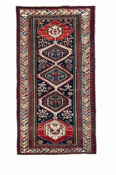 Tappeto Caucasico Shirvan Area di Kuba Fine XIX Secolo