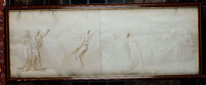 Coppia di disegn su carta con figure, XVIII-XIX secolo  - Auction Fine Art - Cambi Casa d'Aste