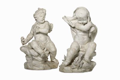 Coppia di Importanti Sculture Probabilmente Roma, Seconda Metà del XVIII Secolo