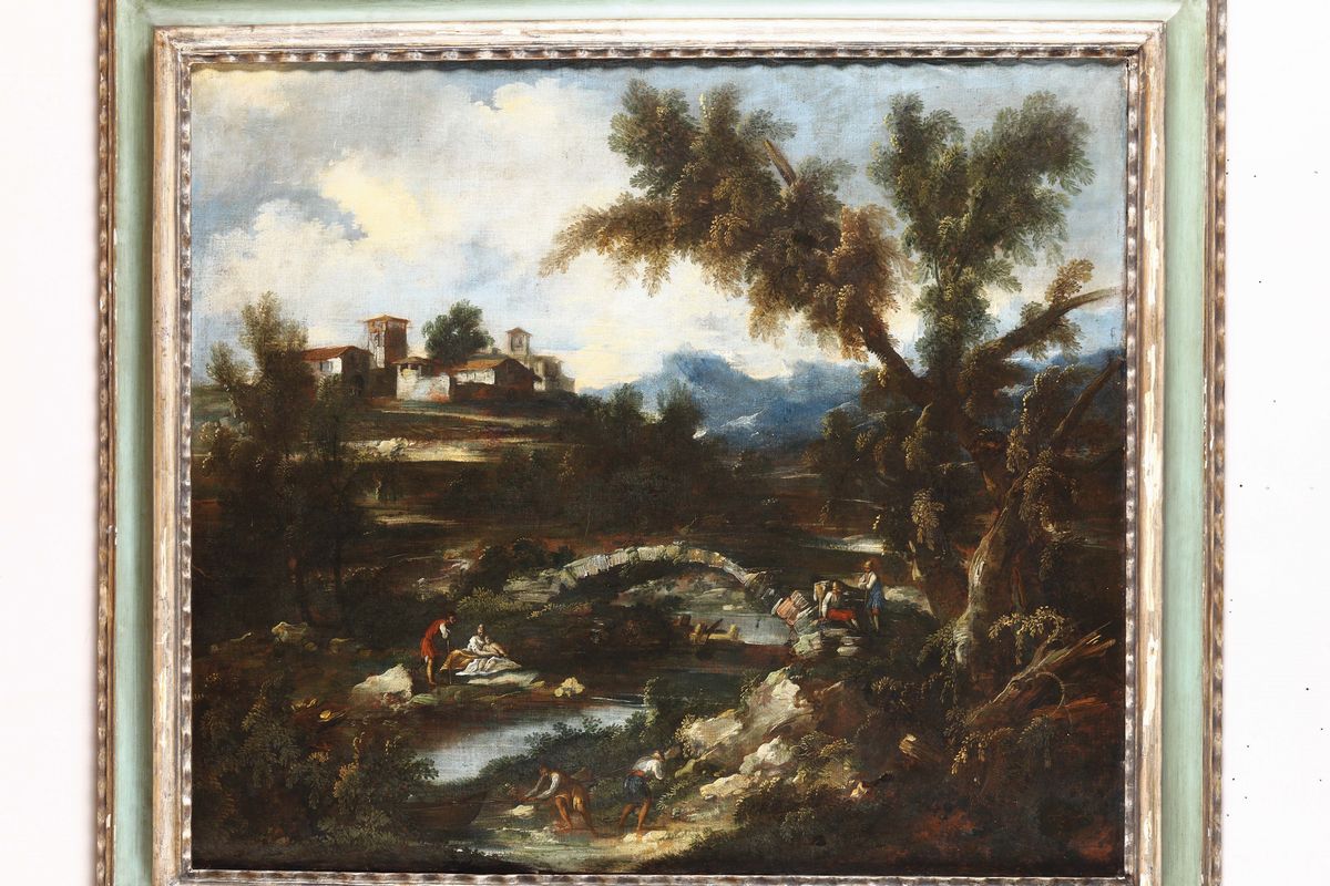 Marco Ricci (belluno 1676 - Venezia 1730), Ambito Dipaesaggi Fluviali con Figure