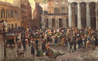 Giuseppe Pennasilico (1861 - 1940)mercato in Piazza De Ferrari