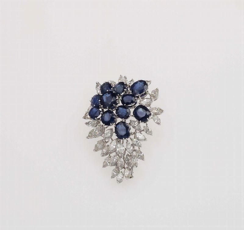 Sapphire and diamond brooch  - Auction Fine Jewels - Cambi Casa d'Aste