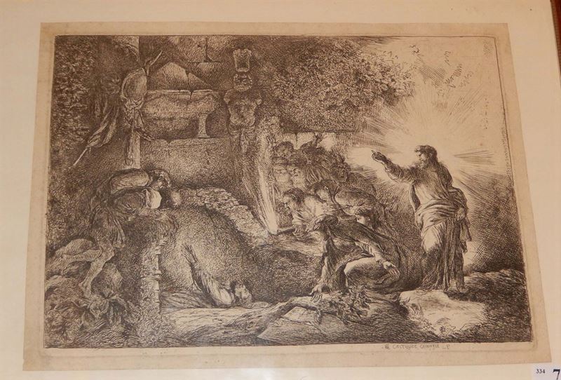 Castiglione Giovanni Benedetto detto Il Grechetto (1609-1664) La resurrezione di Lazzaro  - Auction Rare Landscapes, Maps and Books - Cambi Casa d'Aste