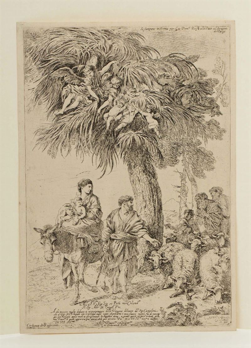 Castiglione, Giovanni Benedetto detto Il Grechetto (1609-1664) La fuga in Egitto  - Asta Libri - Cambi Casa d'Aste