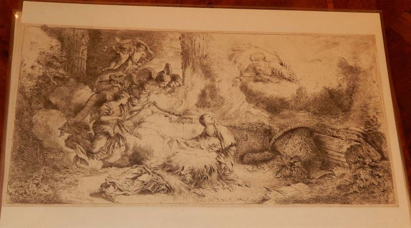 Castiglione, Giovanni Benedetto detto Il Grechetto(1609-1664) Natività con Dio Padre ed Angeli  - Auction Old and Rare Books - Cambi Casa d'Aste