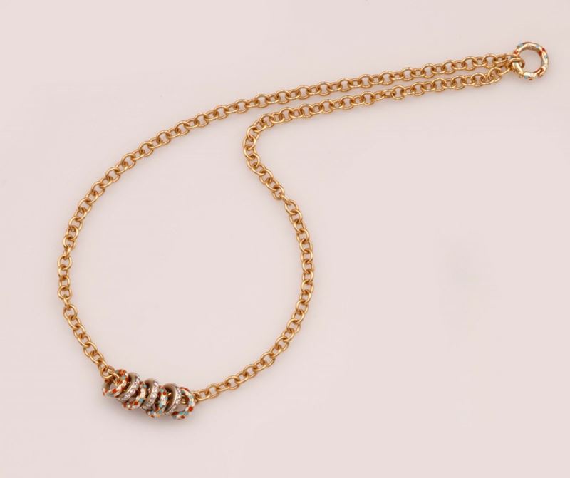 Girocollo con anellini con smalti policromi e piccoli diamanti  - Auction Vintage, Jewels and Watches - Cambi Casa d'Aste