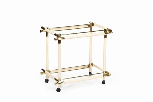 Carrello con struttura in ottone e piani in vetro. Prod. Italia, 1970 ca.