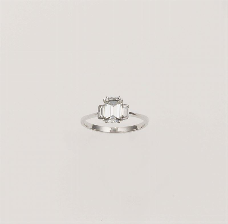 Anello con diamante taglio smeraldo di ct 1,32  - Asta Fine Jewels - Cambi Casa d'Aste