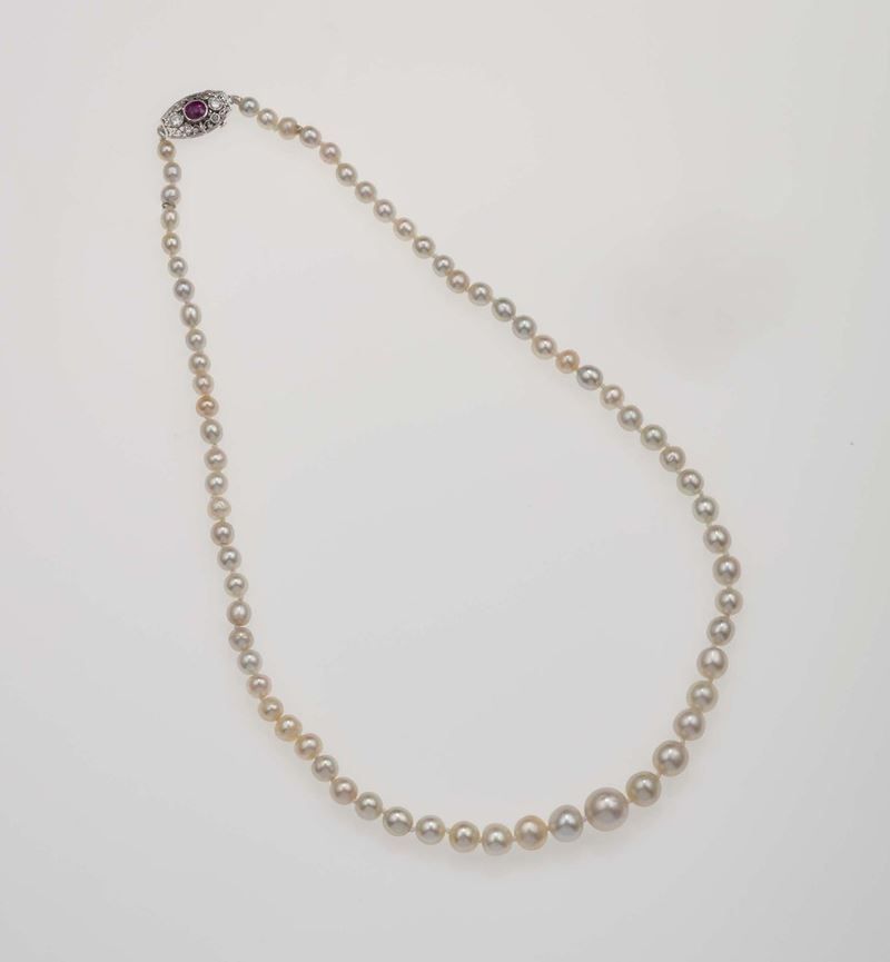 Natural pearl and diamond necklace  - Auction Fine Jewels - Cambi Casa d'Aste