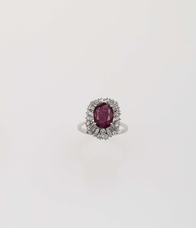Anello con rubino Thailandia di ct 3,99 con diamanti taglio tepper e rotondo  - Asta Fine Jewels - Cambi Casa d'Aste