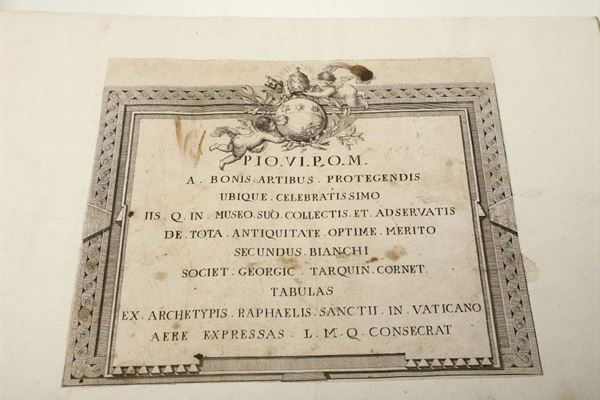 Bartolozzi, Pietro- Bianchi, Secondo Tabulas ex archetypis Raphaelis Sanctii in Vaticano aere expressas L.M.Q consecrat. s.l. (ma Roma), s.t. (ma Bouchard & Gravier), 1787.