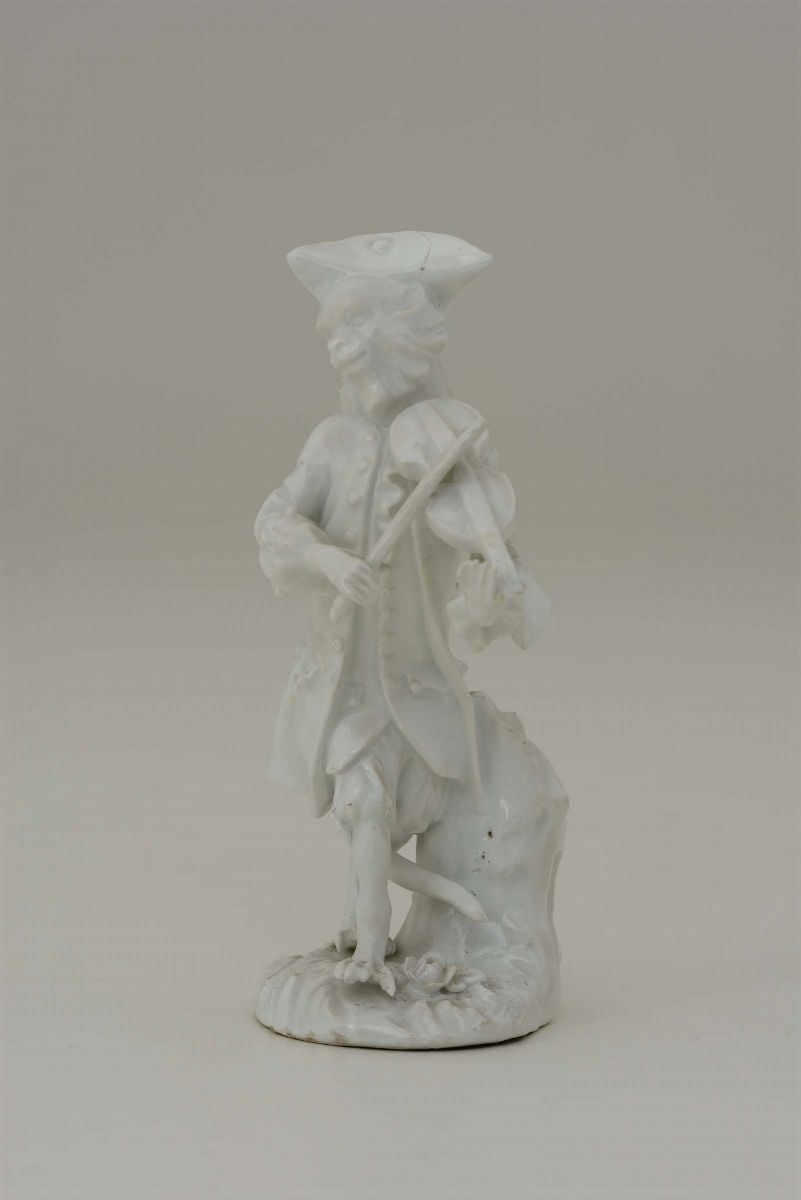 Figurina di Scimmietta Musicante Meissen, 1755 Circa Modello di J.j.kaendler