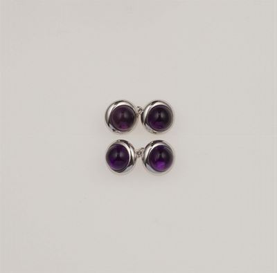 Bottoni da Polso con Ametista Taglio Cabochon