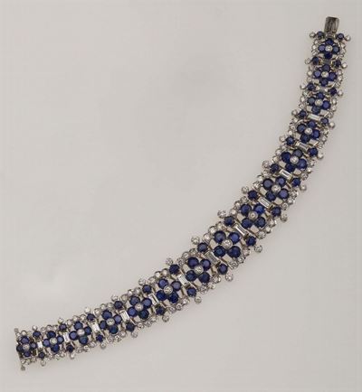Bracciale con Zaffiri Sri Lanka e Diamanti Taglio Brillante e Baguette