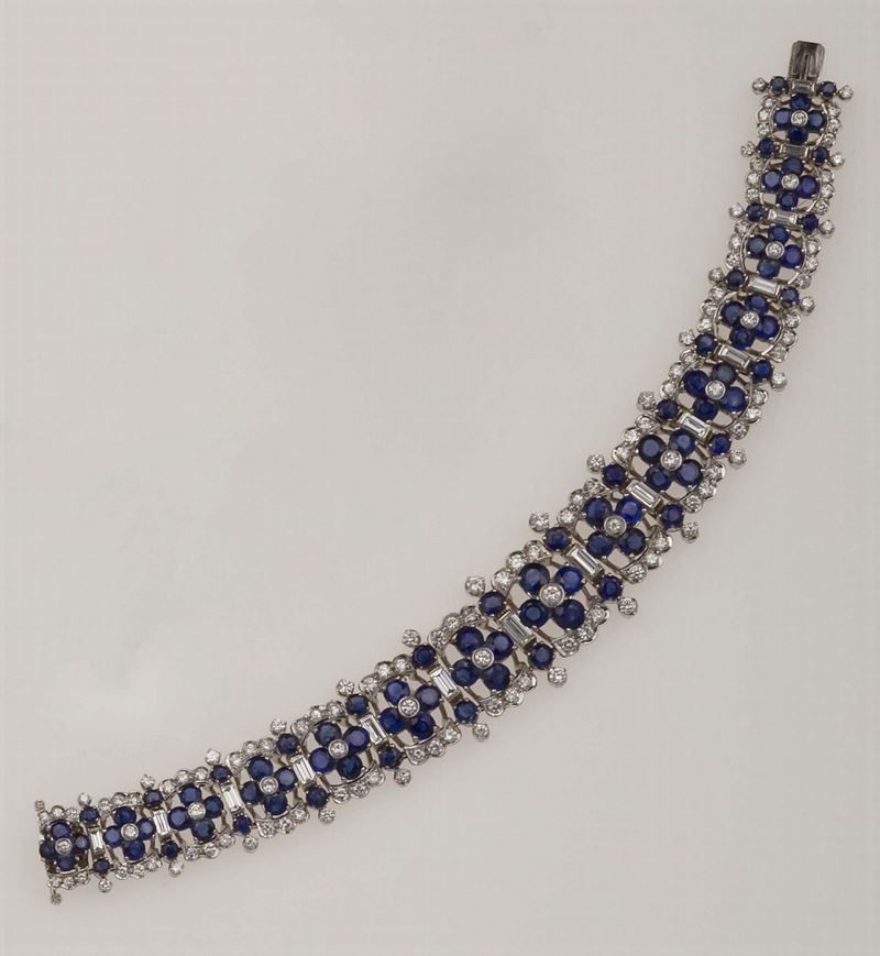 Bracciale con zaffiri Sri Lanka e diamanti taglio brillante e baguette  - Asta Fine Jewels - Cambi Casa d'Aste