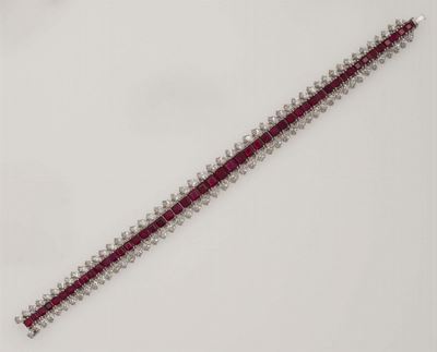 Bracciale con Rubini Taglio Carré e Diamanti Taglio Navetta