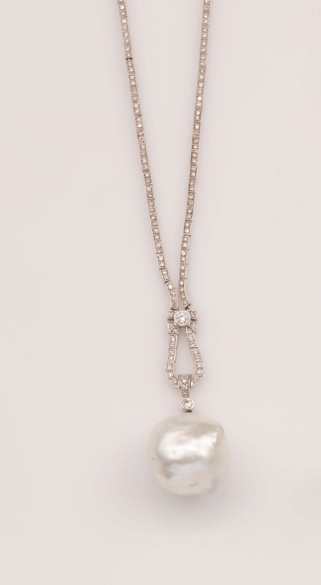 Girocollo con perla coltivata e piccoli diamanti  - Asta Vintage, Gioielli e Orologi - Cambi Casa d'Aste