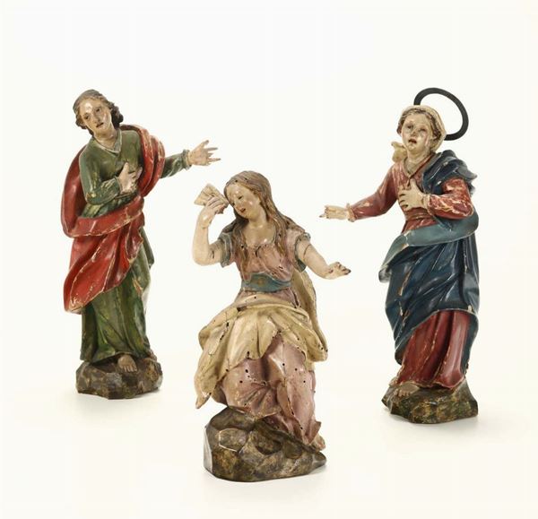 A group of mourners in polychrome wood. Central-southern Italy 18th century