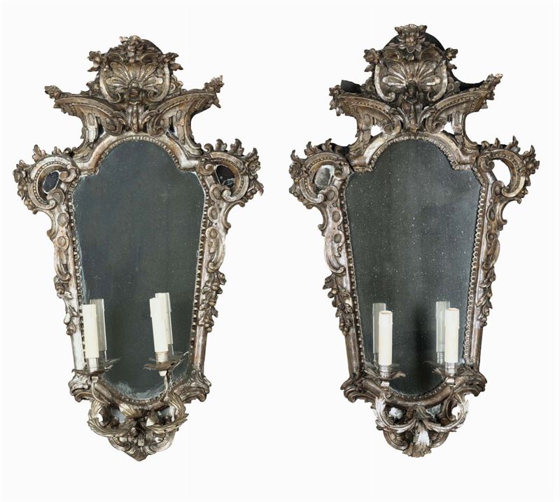 Coppia di ventoline in legno intagliato e laccato a mecca, seconda metà XVIII secolo  - Auction Fine Art - Cambi Casa d'Aste