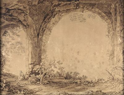 Scuola del XVIII Secolofigure Entro Rovine di una Vecchia Villa