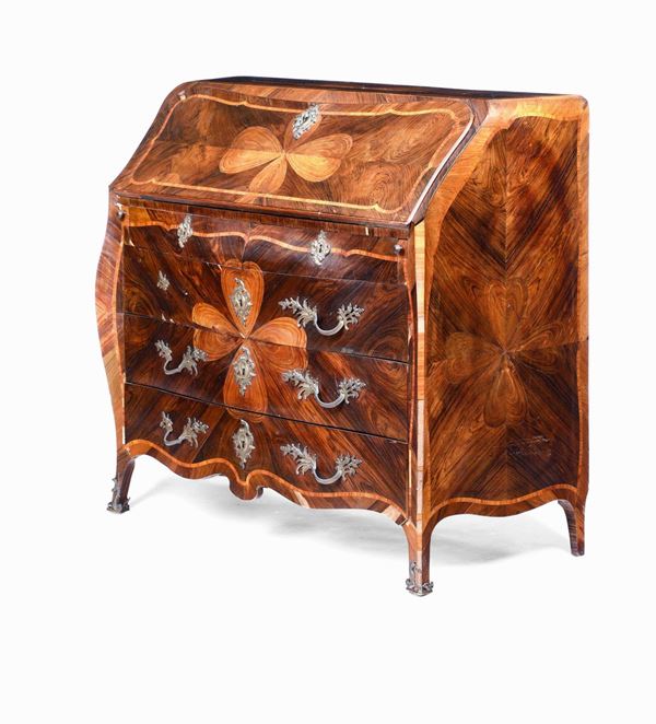 A chest of drawers, veneered and inlaid in bois de rose and rosewood, Genoa end of the 18th century