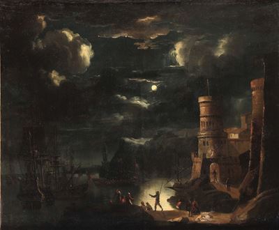 Scuola del XVIII Secolopaesaggio Costiero Notturno