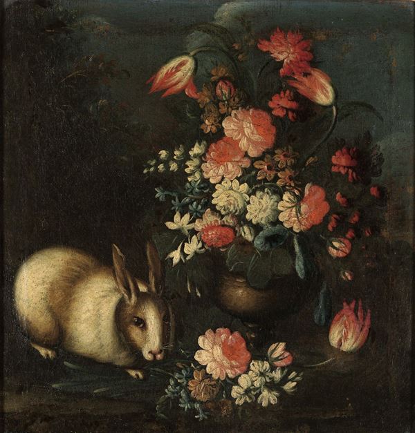 Scuola del XVIII secolo Quattro nature morte con frutta e animali