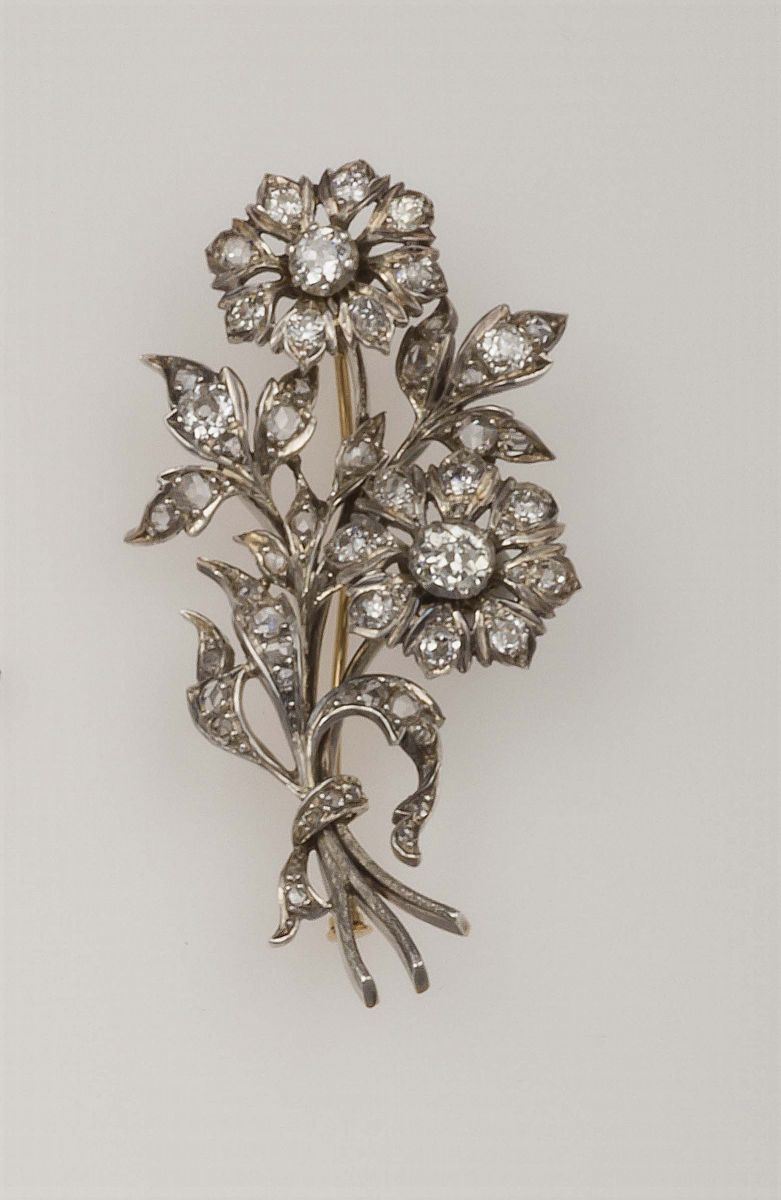 Old-cut diamond and gold brooch  - Auction Fine Jewels - Cambi Casa d'Aste