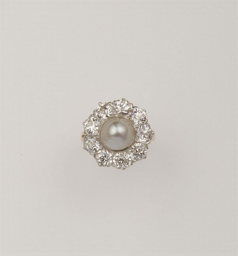 Anello con perla naturale e diamanti di vecchio taglio  - Asta Fine Jewels - Cambi Casa d'Aste