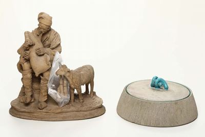 Scatola in Ceramica Fantoni e Statuina in Terracotta, Sciuto Caltagirone