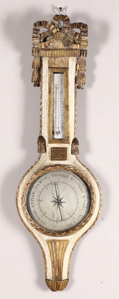 Barometro Neoclassico in Legno Intagliato e Laccato, Francia