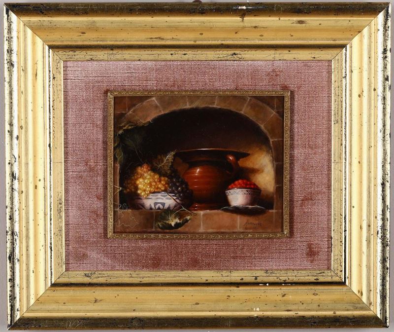 Anonimo del XIX - XX secolo Natura morta con vasellame e frutti  - Auction Old Master Paintings | Time Auction - Cambi Casa d'Aste