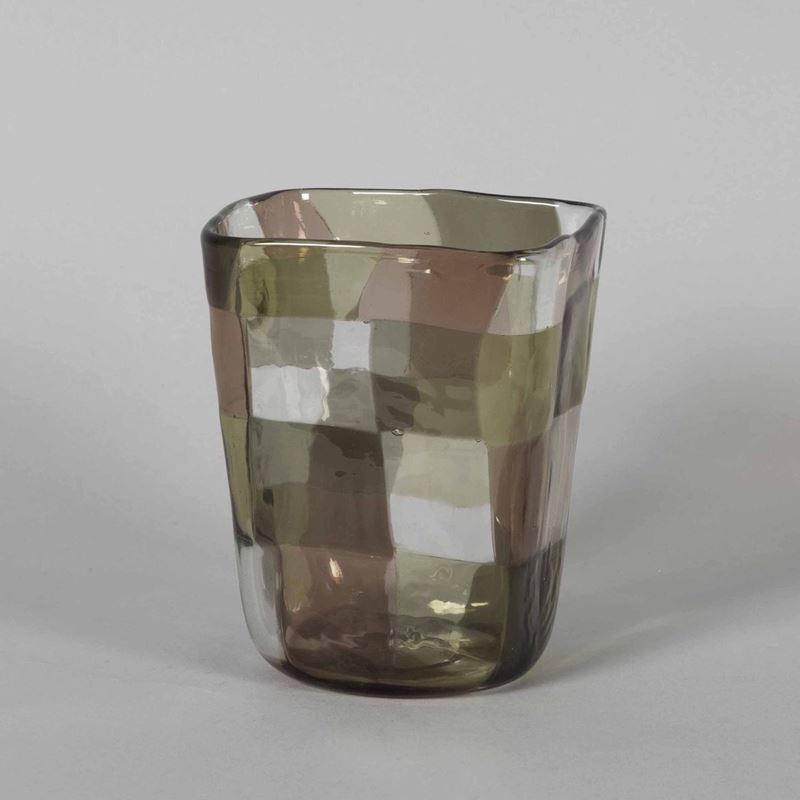 Fulvio Bianconi, Venini, Murano, 1951 ca. A blown glass vase, Pezzati Istanbul series, truncated pyramid-shape in coloured tiles  - Auction Murano '900 - II - Cambi Casa d'Aste