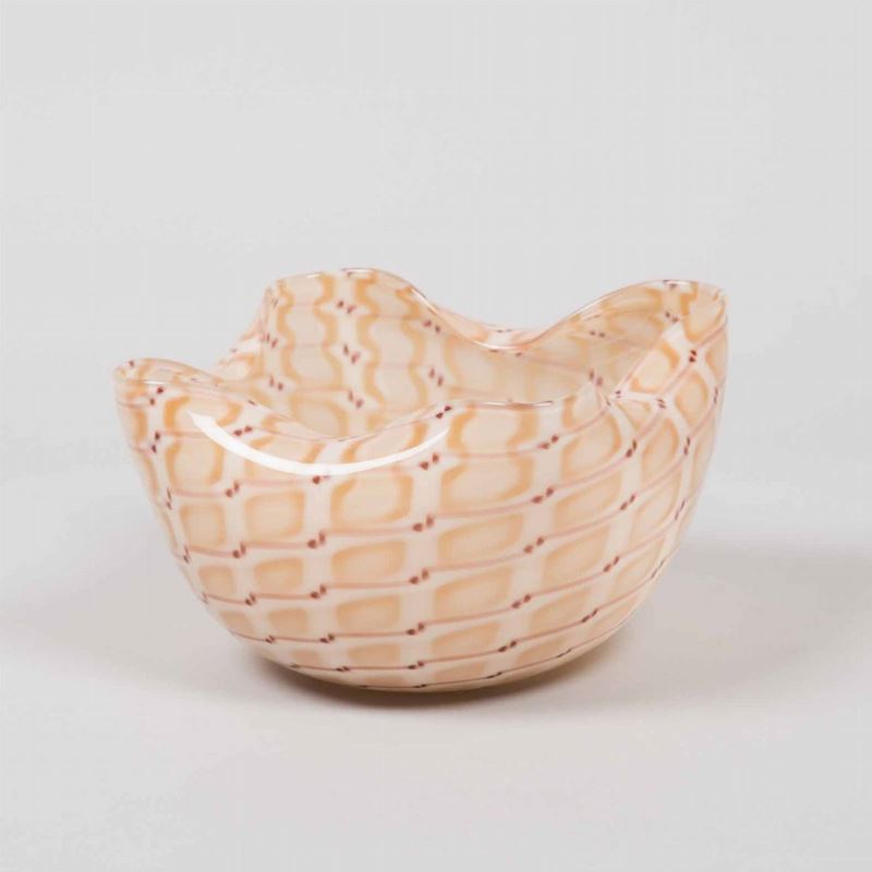 Archimede Seguso, Murano, 1960 ca. A cup, Losanghe series, in square blown glass with a decor of tiles and purple filigree  - Auction Murano '900 - II - Cambi Casa d'Aste