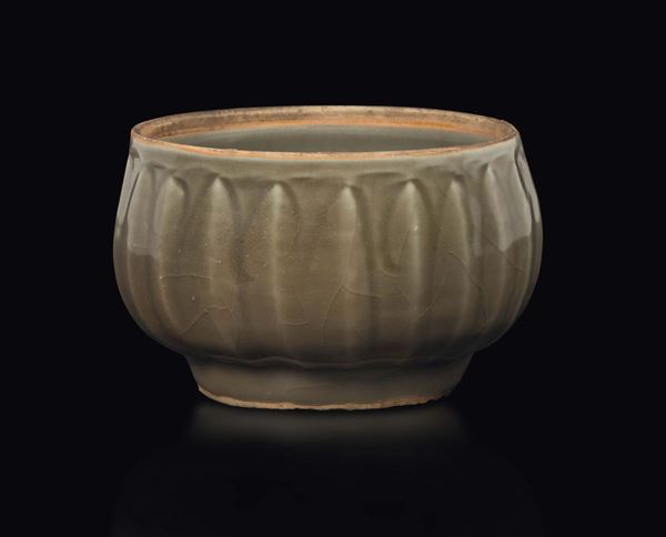 A Celadon-glazed grooved brush washer, China, Song Dynasty (960-1279)
