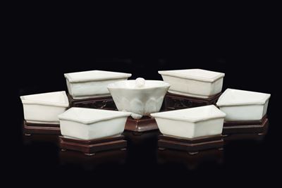 Ciotoline Portavivande in Porcellana Blanc De Chine Dehua, Cina, Dinastia Qing, Epoca Kangxi (166...