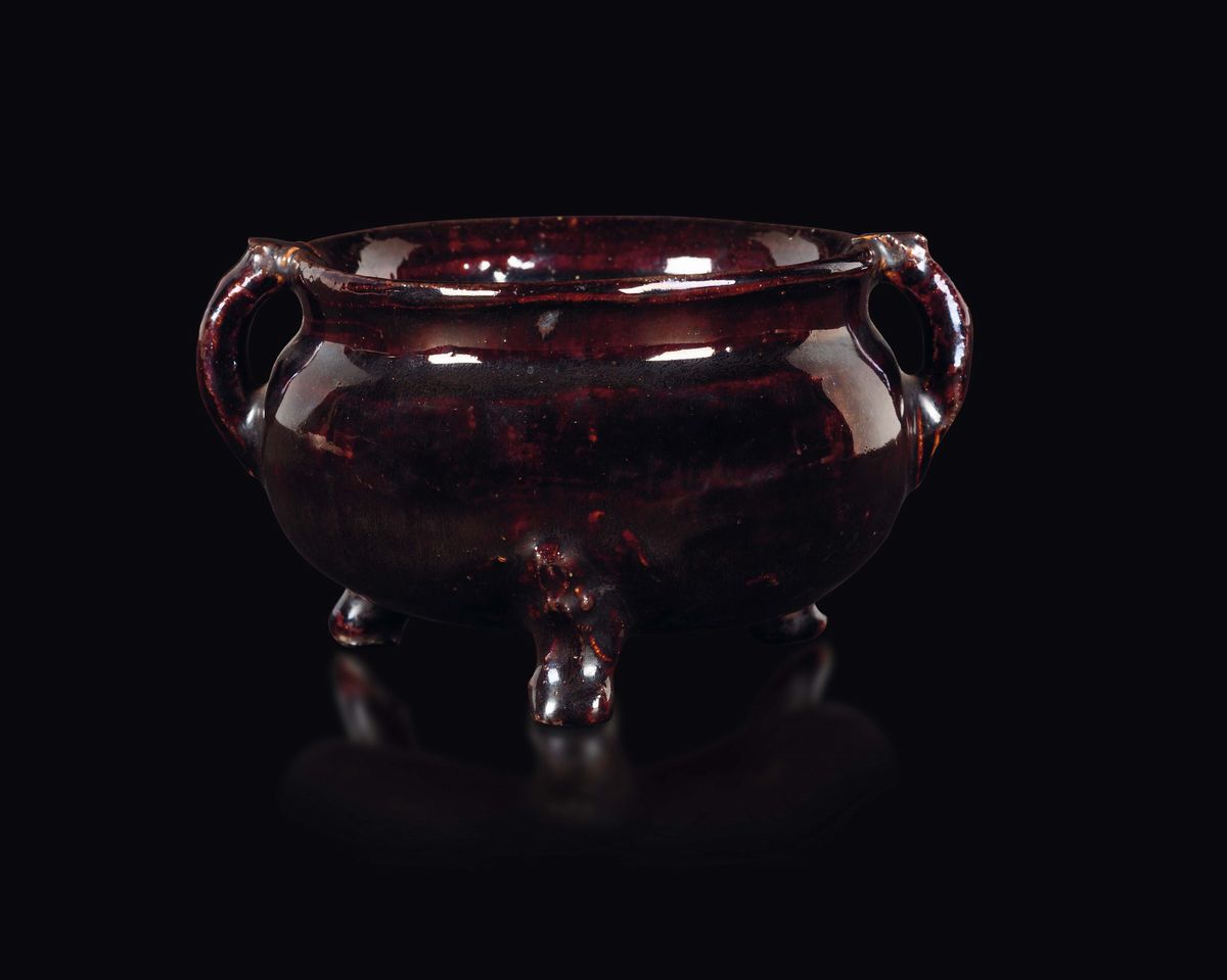 Incensiere in Grès a Smalto Marrone, Cina, Dinastia Qing, Epoca Qianlong (1736-1795)