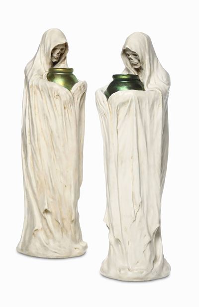 Coppia di Sculture Ungheria, Pécs, Manifattura Zsolnay, 1901 Circa