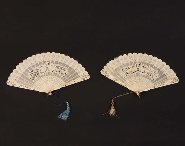 Two fretworked ivory fans, China, Qing Dynasty, 19th century