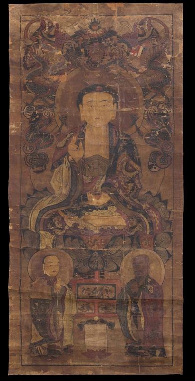 Dipinto su Carta Raffigurante Buddha Centrale, Tibet, XVIII Secolo