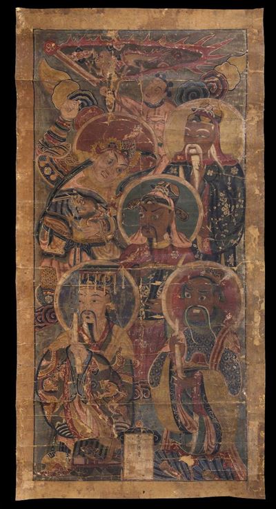 Dipinto su Carta Raffigurante Dignitari, Tibet, XIX Secolo
