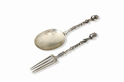 Forchetta e Cucchiaio in Argento, Palermo, 1755, Marchio di Garanzia della Città e Bollo del Sagg...