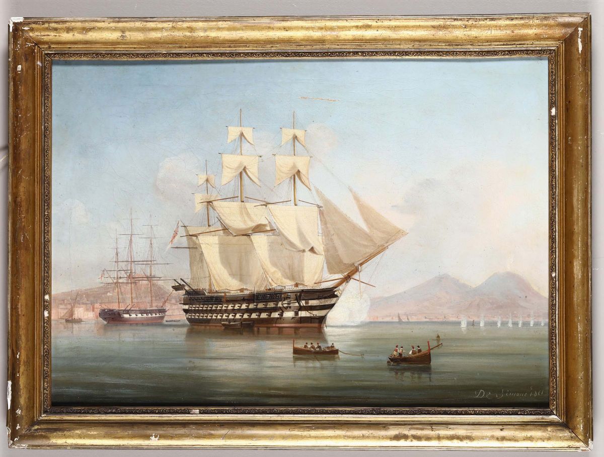 Antonio De Simone (1851-1907)veliero nella Rada di Napoli, 1861