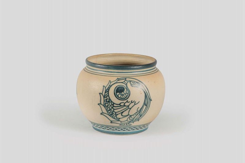 Galileo Chini, Florence, 1900 ca. A gres cachepot with a stylised decor of birds  - Auction 20th Century Decorative Arts - I - Cambi Casa d'Aste