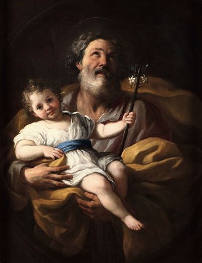 Scuola Romana della Fine XVII Inizi XVIII Secolosan Giuseppe con Bambino