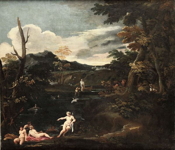 Giovanni Battista Viola (Bologna 1576 - Roma 1622) Paesaggio con figure al bagno
