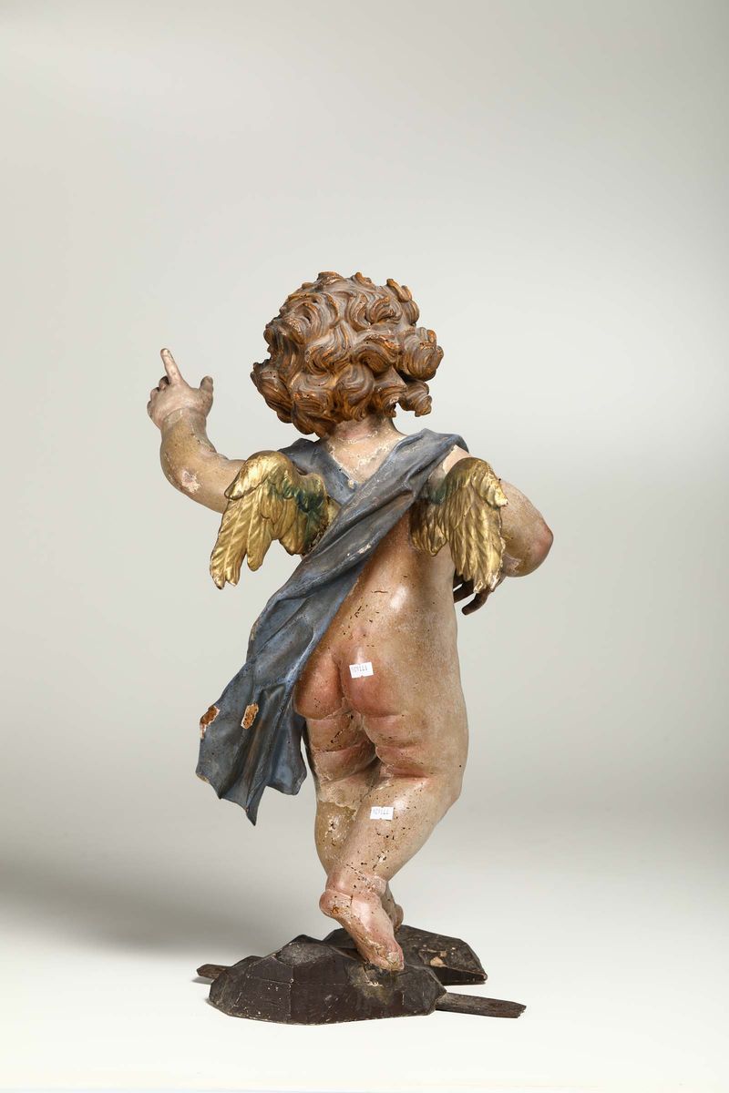 Grande Putto in Legno Scolpito, Dorato e Dipinto. Anton Maria Maragliano (attribuito A). Genova X...