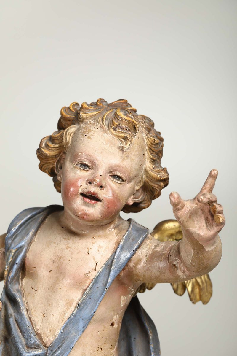 Grande Putto in Legno Scolpito, Dorato e Dipinto. Anton Maria Maragliano (attribuito A). Genova X...